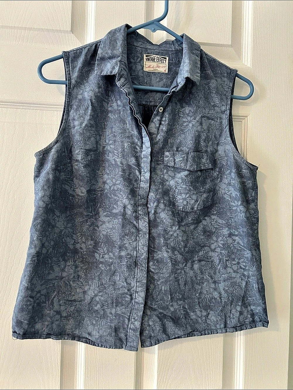 Vintage Effect Mudo FTS 64 Floral Cotton Button Front Shirt in Blue